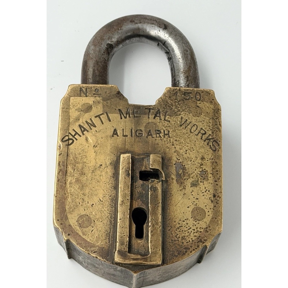 Shanti Metal Works Aligarh Brass Padlock Large Vintage India No Key